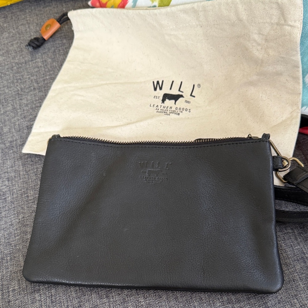 Will Leather Goods Black Leather Pouch crossbody belt bag NEW